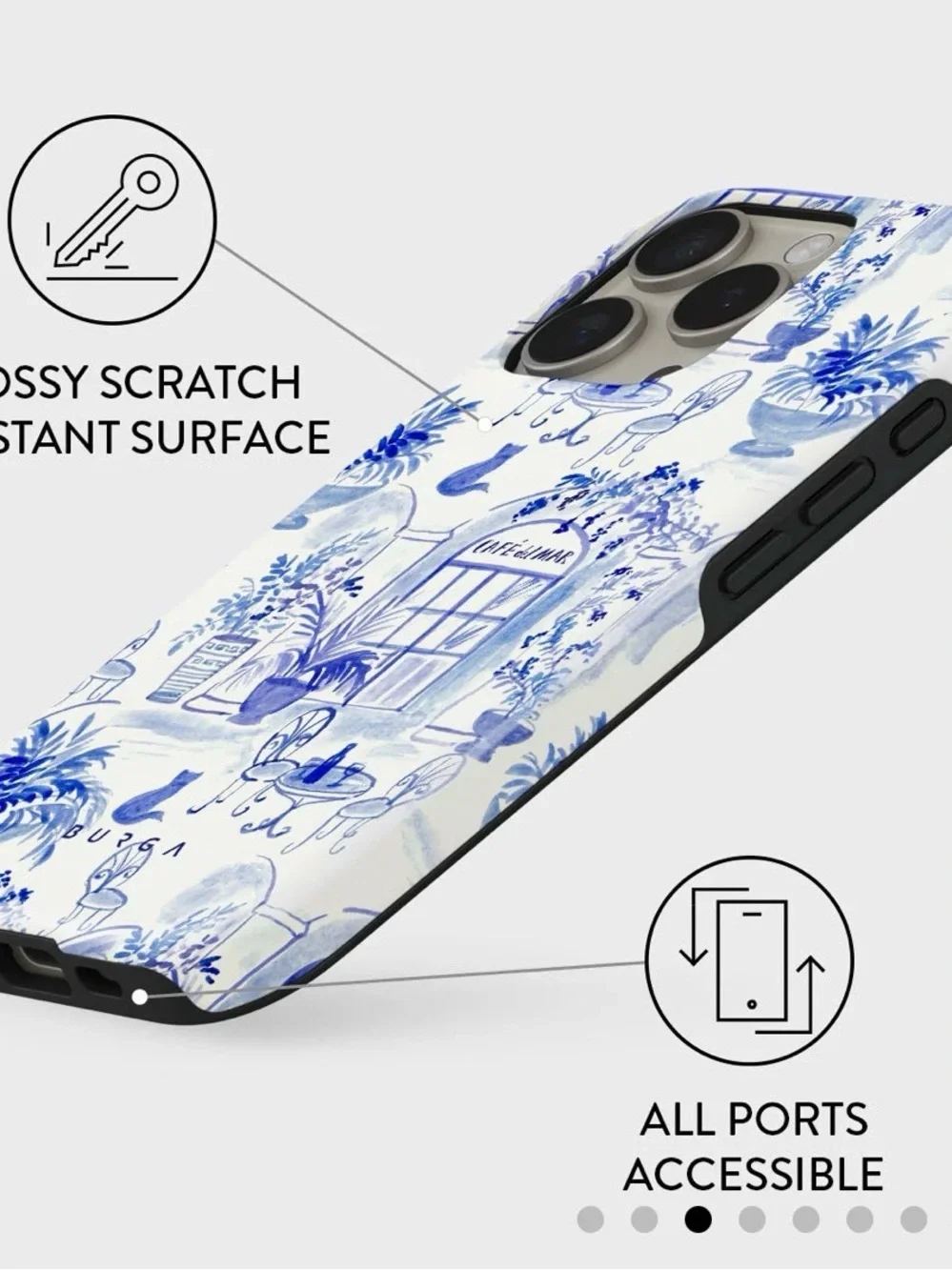 Burga Sobremesa I Phone 16 Pro Blue Toile Café Phone Case Magsafe EUC